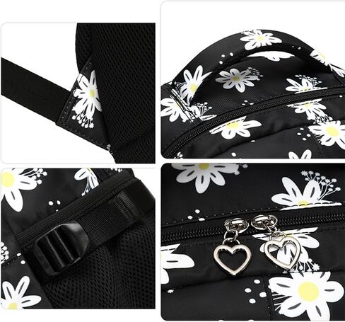 3 Pcs Set Kids Backpacks for Teen Girls Cute Student Backpack Elementary Middle BookBag School bags With Lunch bag Pencil Case (Black) in Saudi Arabia