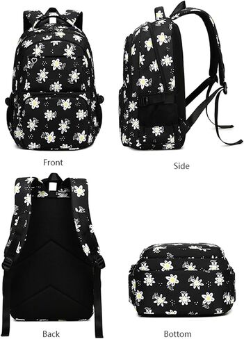 3 Pcs Set Kids Backpacks for Teen Girls Cute Student Backpack Elementary Middle BookBag School bags With Lunch bag Pencil Case (Black) in Saudi Arabia