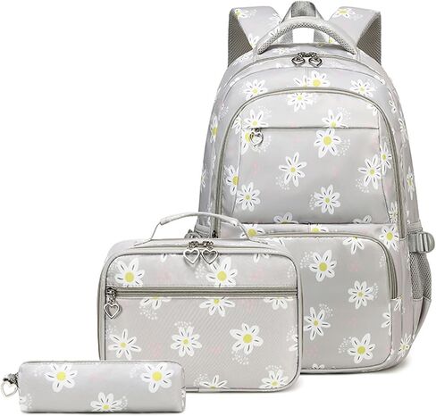 3 Pcs Set Kids Backpacks for Teen Girls Cute Student Backpack Elementary Middle BookBag School bags With Lunch bag Pencil Case (Black) in Saudi Arabia