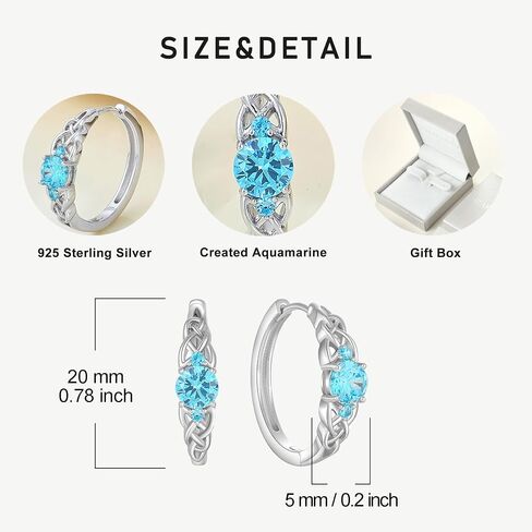 Starchenie 925 Sterling Silver 20mm Hoop Earrings for Women Huggie Earrings Irish Celtic Knot Birthstone Jewelry in Kuwait