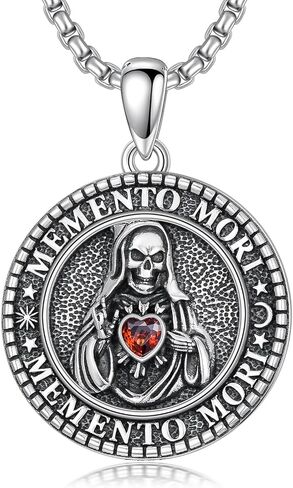 Skull/Skeleton Memento Mori Necklace 925 Sterling Silver Skull/Skeleton Pendant Hourglass Necklace Skull/Skeleton Jewelry for Men Women in Kuwait