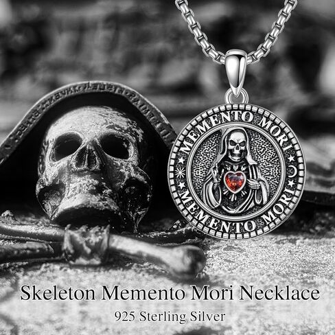 Skull/Skeleton Memento Mori Necklace 925 Sterling Silver Skull/Skeleton Pendant Hourglass Necklace Skull/Skeleton Jewelry for Men Women in Kuwait