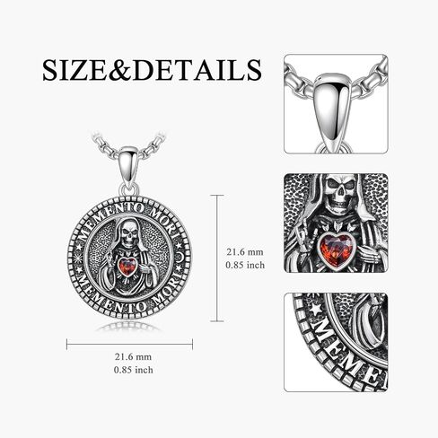 Skull/Skeleton Memento Mori Necklace 925 Sterling Silver Skull/Skeleton Pendant Hourglass Necklace Skull/Skeleton Jewelry for Men Women in Kuwait
