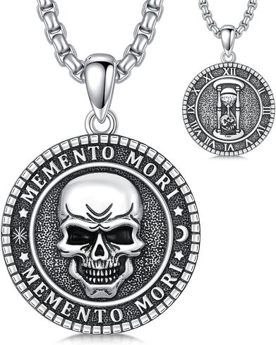 Skull/Skeleton Memento Mori Necklace 925 Sterling Silver Skull/Skeleton Pendant Hourglass Necklace Skull/Skeleton Jewelry for Men Women in Kuwait