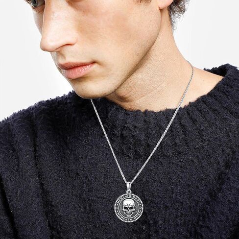 Skull/Skeleton Memento Mori Necklace 925 Sterling Silver Skull/Skeleton Pendant Hourglass Necklace Skull/Skeleton Jewelry for Men Women in Kuwait