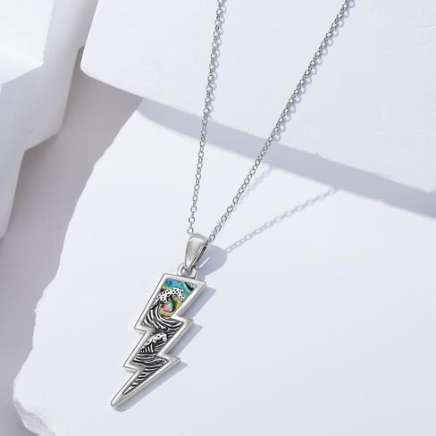 PROESS Lightning Bolt Necklace 925 Sterling Silver Wave/Rose/Skull Necklace Lightning Bolt Pendant Jewelry Presents for Women Men in Kuwait
