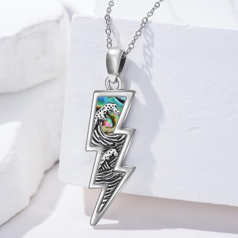 PROESS Lightning Bolt Necklace 925 Sterling Silver Wave/Rose/Skull Necklace Lightning Bolt Pendant Jewelry Presents for Women Men in Kuwait