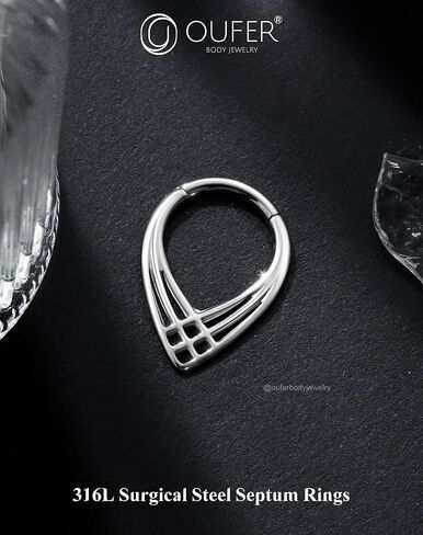 OUFER 16G Septum Rings, V-Shaped Septum Jewelry, 316L Surgical Steel Silver Septum Clicker Piercing Jewelry, 8mm Daith Helix Cartilage Earrings For Women Men in Saudi Arabia