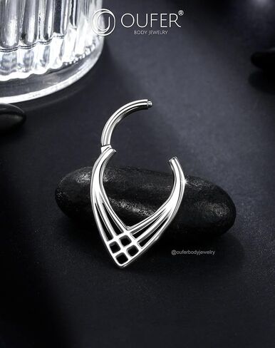 OUFER 16G Septum Rings, V-Shaped Septum Jewelry, 316L Surgical Steel Silver Septum Clicker Piercing Jewelry, 8mm Daith Helix Cartilage Earrings For Women Men in Saudi Arabia