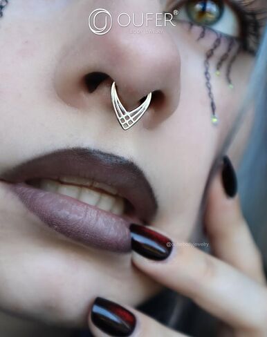 OUFER 16G Septum Rings, V-Shaped Septum Jewelry, 316L Surgical Steel Silver Septum Clicker Piercing Jewelry, 8mm Daith Helix Cartilage Earrings For Women Men in Saudi Arabia