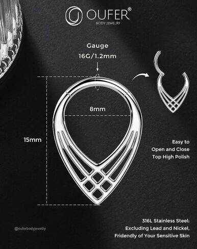 OUFER 16G Septum Rings, V-Shaped Septum Jewelry, 316L Surgical Steel Silver Septum Clicker Piercing Jewelry, 8mm Daith Helix Cartilage Earrings For Women Men in Saudi Arabia