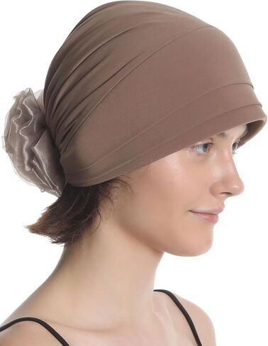 أغطية رأس نسائية مبطنة من الأمام أنيقة للعلاج الكيميائي وتساقط الشعر والثعلبة مع تفاصيل زهرة الأورجانزا الأنيقة in Saudi Arabia