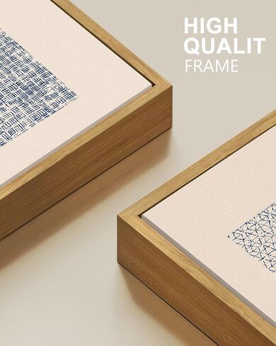 Drsoum Mid-century Boho Geometric Abstract Decor Blue White Grunge Minimalist Bohemian Wall Art Framed Canvas Prints 8"x 10"x 6pcs Natural Framed in Kuwait
