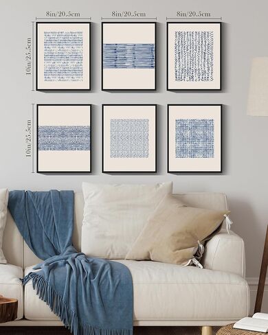 Drsoum منتصف القرن بوهو هندسي مجردة ديكور أزرق أبيض الجرونج الحد الأدنى البوهيمي جدار الفن مؤطرة قماش يطبع 8 "× 10" × 6 قطع الطبيعية مؤطرة in Kuwait