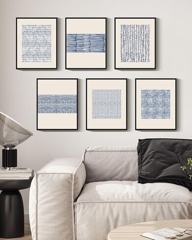 Drsoum منتصف القرن بوهو هندسي مجردة ديكور أزرق أبيض الجرونج الحد الأدنى البوهيمي جدار الفن مؤطرة قماش يطبع 8 "× 10" × 6 قطع الطبيعية مؤطرة in Kuwait