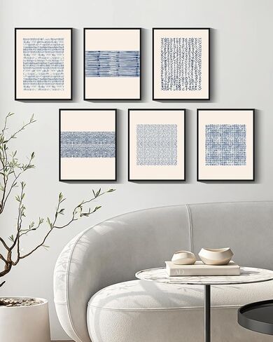 Drsoum منتصف القرن بوهو هندسي مجردة ديكور أزرق أبيض الجرونج الحد الأدنى البوهيمي جدار الفن مؤطرة قماش يطبع 8 "× 10" × 6 قطع الطبيعية مؤطرة in Kuwait