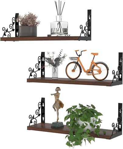 Lavezee Paw Prints Wall Decor Floating Shelves Set of 3, Cute Rustic Wooden Shelf Decorative Living Room, Bedroom, Bathroom, Log Cabin Shelving Wall Mounted in Saudi Arabia