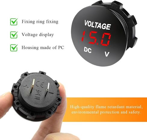 مقياس الفولتميتر DC 12-24 فولت، مقياس الجهد الكهربي LED بشاشة رقمية صغيرة مع لوحة مستديرة، مؤشر مراقبة البطارية المقاوم للماء لشاحنة قارب السيارة البحرية (أحمر) in Kuwait