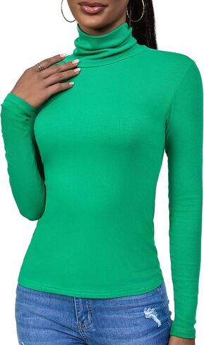 Turtleneck Women Long Sleeve Slim Fitted Based Layer Ribbed Modal Mock Neck T-Shirt in Saudi Arabia
