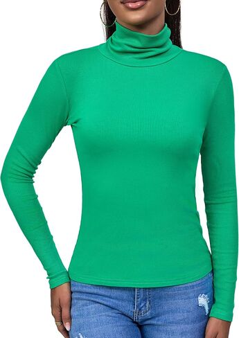 Turtleneck Women Long Sleeve Slim Fitted Based Layer Ribbed Modal Mock Neck T-Shirt in Saudi Arabia