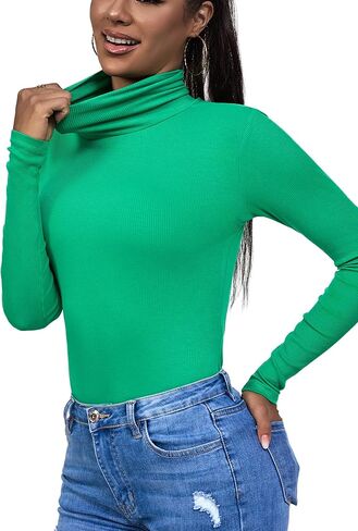 Turtleneck Women Long Sleeve Slim Fitted Based Layer Ribbed Modal Mock Neck T-Shirt in Saudi Arabia
