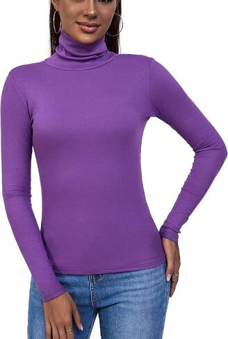 Turtleneck Women Long Sleeve Slim Fitted Based Layer Ribbed Modal Mock Neck T-Shirt in Saudi Arabia