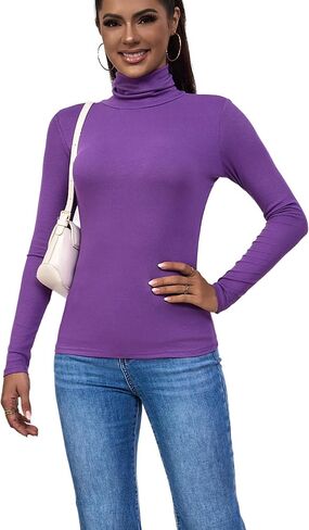 Turtleneck Women Long Sleeve Slim Fitted Based Layer Ribbed Modal Mock Neck T-Shirt in Saudi Arabia