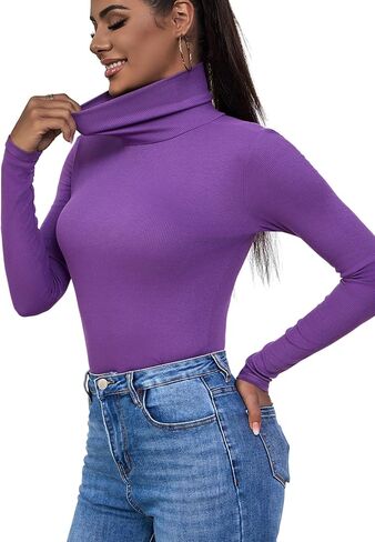 Turtleneck Women Long Sleeve Slim Fitted Based Layer Ribbed Modal Mock Neck T-Shirt in Saudi Arabia