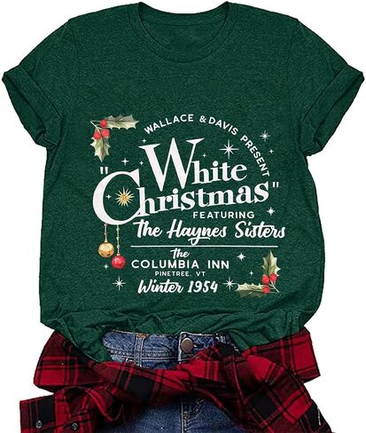 Christmas Shirts for Women Santa Christmas Pine Tree T-Shirt Short Sleeve Xmas Holiday Tee Tops in Kuwait