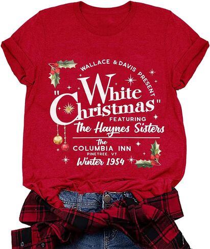 Christmas Shirts for Women Santa Christmas Pine Tree T-Shirt Short Sleeve Xmas Holiday Tee Tops in Kuwait