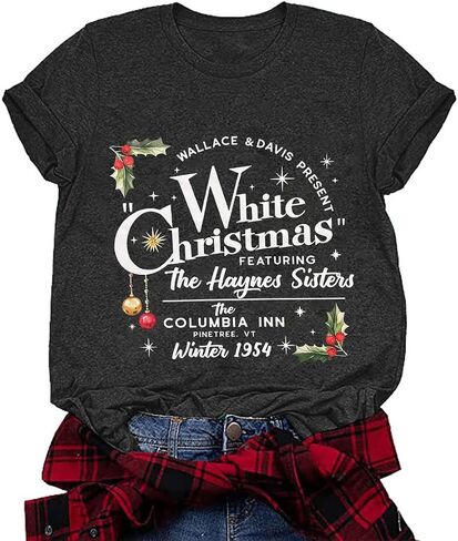 Christmas Shirts for Women Santa Christmas Pine Tree T-Shirt Short Sleeve Xmas Holiday Tee Tops in Kuwait