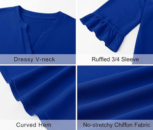 AKEWEI Womens Plus Size 3/4 Sleeve Tops V Neck Summer Work Shirts Loose Fit Tunic Dressy Casual Chiffon Blouse XL-5X in Saudi Arabia