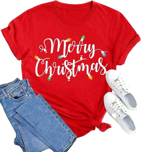 MAIHUN Christmas Shirts Womens Merry Christmas Shirt Xmas Holiday Tshirt Christmas Tree Tee Tops in Kuwait
