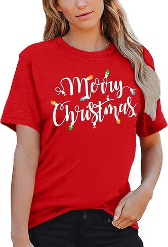 MAIHUN Christmas Shirts Womens Merry Christmas Shirt Xmas Holiday Tshirt Christmas Tree Tee Tops in Kuwait