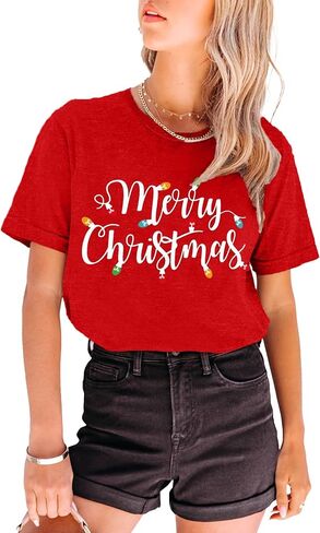 MAIHUN Christmas Shirts Womens Merry Christmas Shirt Xmas Holiday Tshirt Christmas Tree Tee Tops in Kuwait