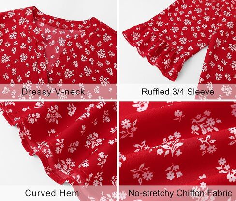 AKEWEI Womens Plus Size 3/4 Sleeve Tops V Neck Summer Work Shirts Loose Fit Tunic Dressy Casual Chiffon Blouse XL-5X in Saudi Arabia