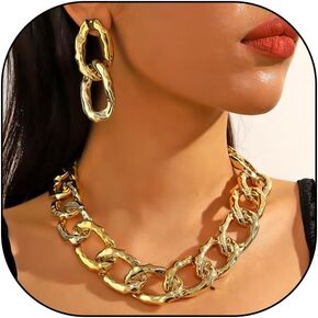 Chunky Gold Jewelry Set for Women Exaggerated Large Cuban Necklace Earrings Acrylic Link Chain Choker Dangle Earrings Trendy Hip Hop Jewelry Accessory