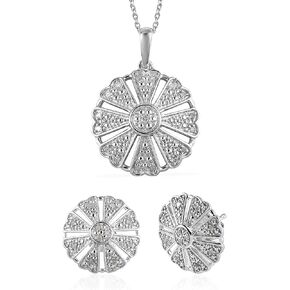 Femme Luxe Zinnia 1/5 Carats White Diamond Pendant and Earring Set in Silver