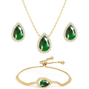 Yowivon Prom Jewelry Set for Women Brides Bridesmaids Bridal Wedding Jewelry Fashion Teardrop Tennis Bracelet Necklace and Earring Set