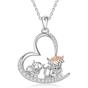 بيلين 925 فضة هدايا عيد الأم المرتفعات البقرة قلادة 2 الأبقار الأسرة للأم ابنة مجوهرات in Kuwait