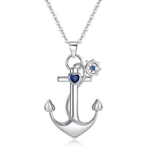 EleQueen Anchor Necklace, 925 Sterling Silver Anchor Pendant Sailor Necklace Nautical Jewelry for Women Girls Friends, Valentine's Day/Mother's Day/Christmas Jewelry Gift for Wife/Mom
