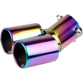 Sakali Universal Dual Exhaust Tip Stainless Steel Polished Muffler Tail Bolt-On Double Outlet Tail Pipe Universal Fit Pipe Diameter 1.5" to 2.25" (Silver,Straight)