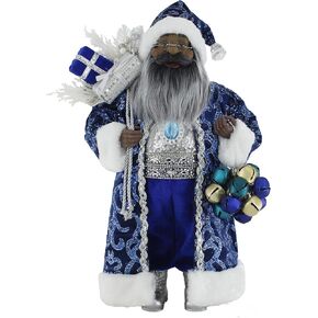 Windy Hill Collection 16" Inch Standing Brilliant Blue African American Black Santa Claus Christmas Figurine Figure Decoration 163066