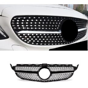 SNA W205 Grill, Silver Diamond Grille Compatible for (2015-2018) C-class C250 C300 C350 C400, NOT FIT C63 (Chrome Diamond)