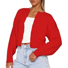 Women’s Cropped Cardigan Sweater Open Front Button Down Shirts Long Sleeve Crop Tops Loose Fit Casual Outfits 2024