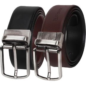 Pitaara Genuine Leather Reversible Belt For Men, Plain Pattern (Black/Brown)