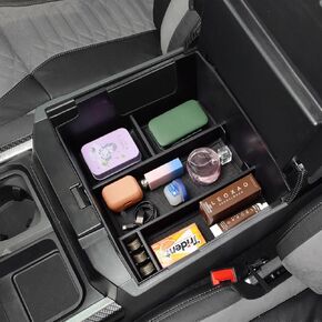 TACOBRO Center Console Full Tray Compatible with 2023 2024 Ford F250 F350 F450 F550 Accessories, Black ABS Plastic Armrest Insert Secondary Storage Organizer