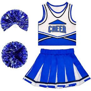 Danzcue Cheerleader Costume for Girls, Cheerleading Outfit for Halloween Party Birthday Gift, Blue, Small