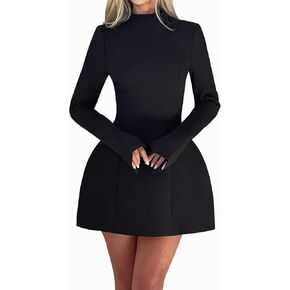 LuFeng Women's Long Sleeve Mock Neck Sexy Bodycon A-line Backless Mini Dress Tank Short Party Dress