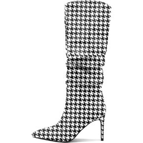 Zamikoo Slouchy High Heel Boots for Women, Knee High Stiletto Heel Boots, Pointed Toe Slouch Stretch Tall Boots Pull On 3.5 Inches